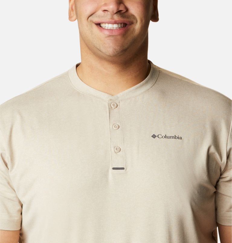 Men's Columbia Tech Trail Short Sleeve Henley T Shirts Beige | Plus Size CA-J1C5A